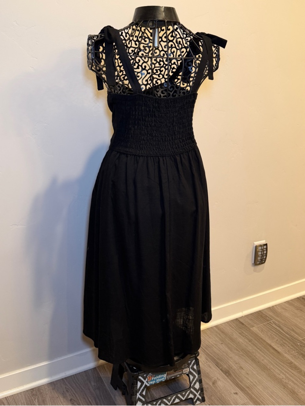 LC Lauren Conrad Black Midi Dress with Sweetheart neck, has pockets